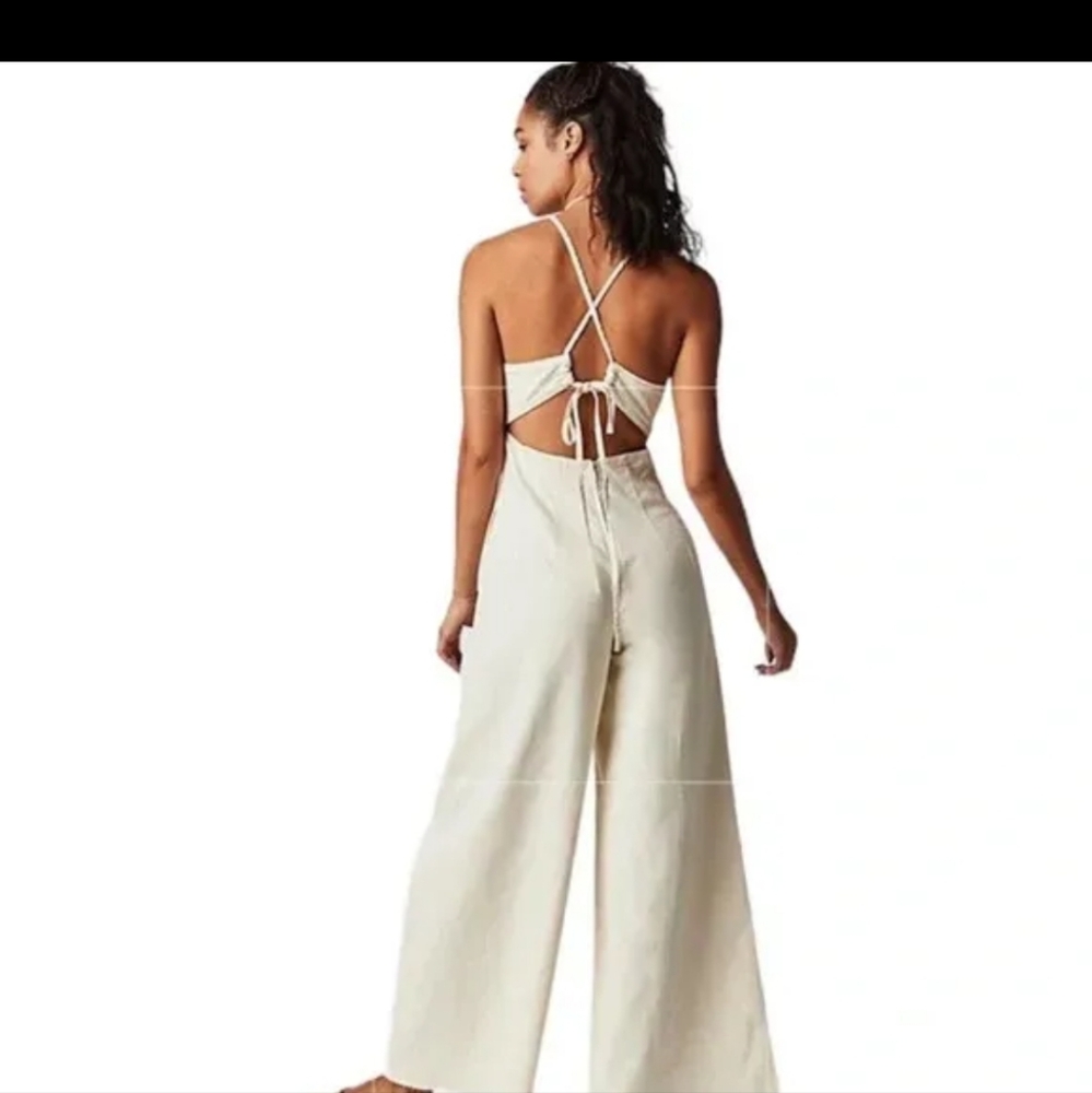 We The Free Cream Wide-Leg Strappy Back Jumpsuit
